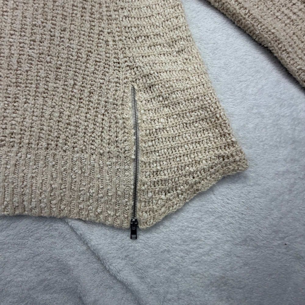 Anthropologie Moth V-Neck Sweater Womens S Beige Side Zip Chunky Knit Cotton - Picture 5 of 13